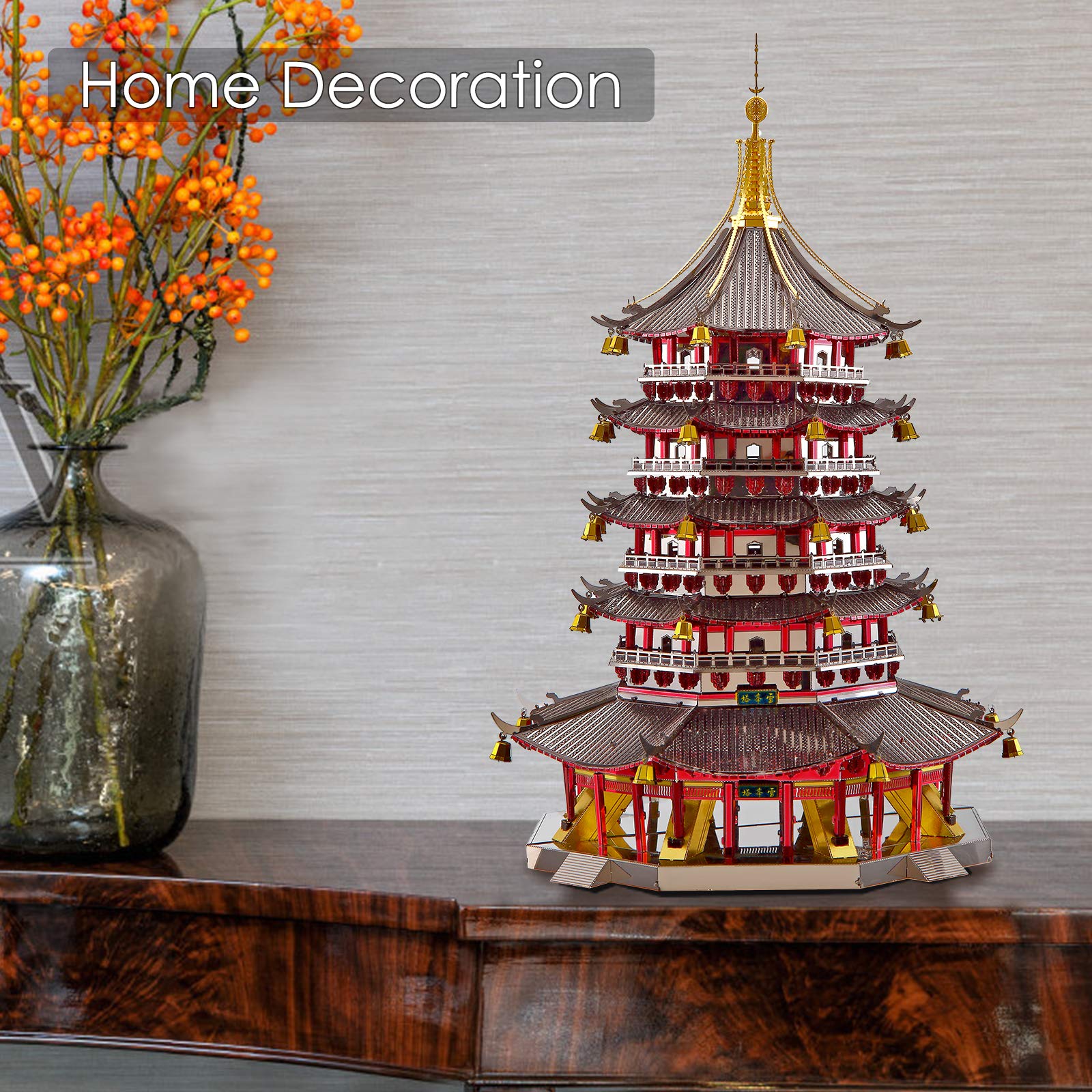 Piececool 3D Metal Puzzle Model Kits- Leifeng Pagoda Metal Model Kits for Adults, Chinese Traditional Architecture Building Kits DIY Brain Teaser Puzzles Gifts for Teens Family- 796 Pcs