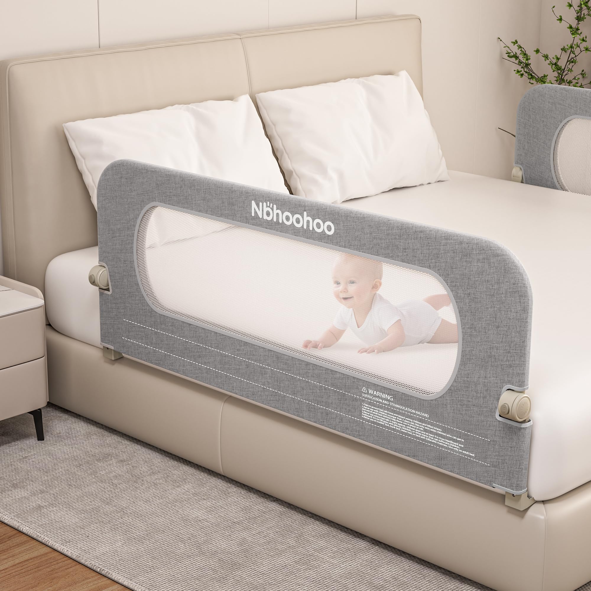 Photo 1 of NBHOOHOO Bed Rail for Toddlers,Foldable & Swing Down,Gap Free Safety Anti-Pinch Double Crossbar Bed Guard More Stability,Quick No-Tool Installation for Twin, Full, Queen, King Beds (Gray, 47in)