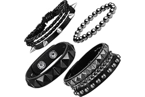 XIANNVXI 4Pcs Spike Bracelet Goth Punk Bracelet for Men Women Leather Cuff Adjustable Black Bracelet