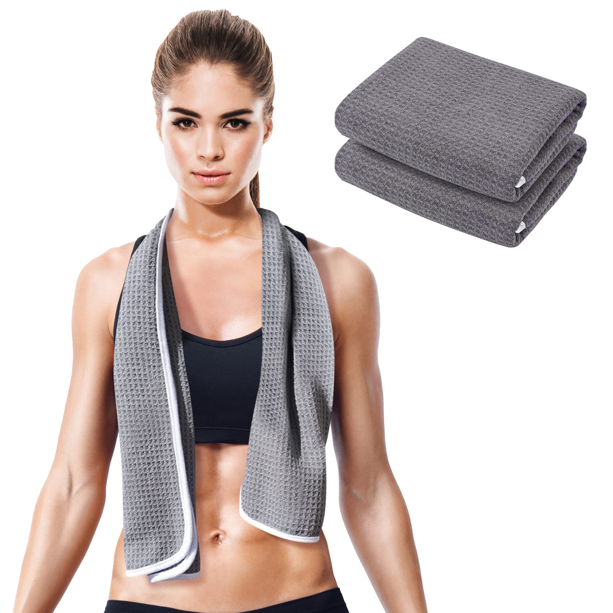 Fitness Gym Towels - 2 Pack - for Workout and Sports - Absorbent, Fast Drying, Odour-free - Grey