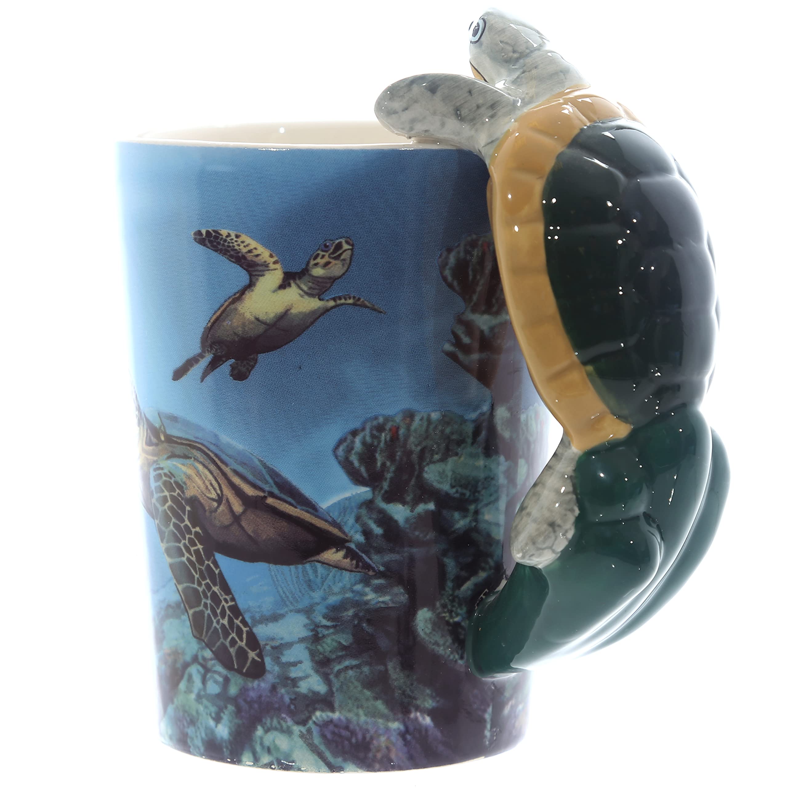 Puckator Underwater Decal Turtle Ceramic Shaped Handle Tea Coffee Mug Funny Home Accessories Cute Gifts for Girlfriend Large Mugs for Men Women Hot Drinks Cups Presents Secret Santa Gift Cup Set