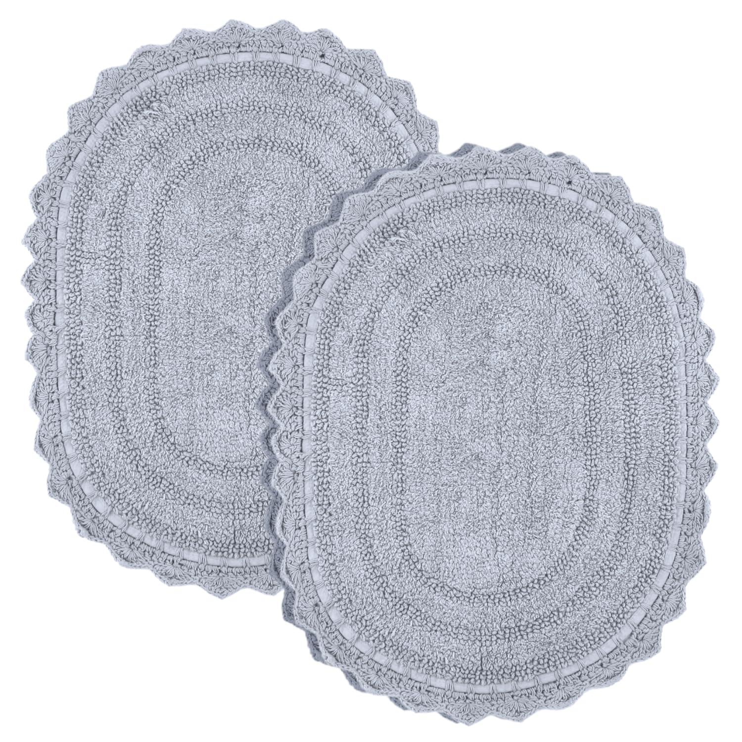 RAJRANG Soft Cotton Oval Small Grey Bath Mat Sets 2 Piece - 61x43cm Non-Slip Absorbent Bathroom Rug for Shower, Bathtub, Door, Sink, Toilet, Kitchen Mats