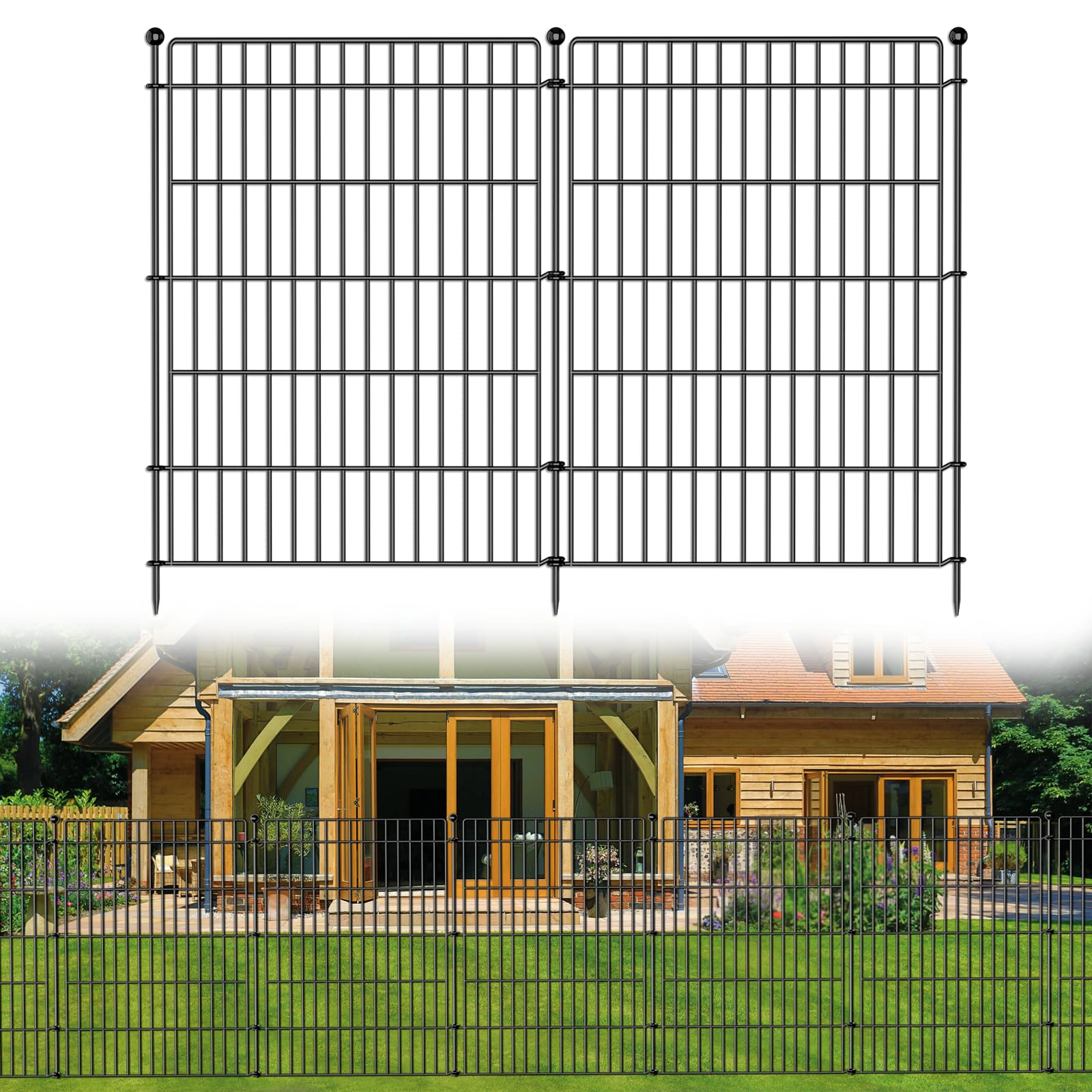 Photo 1 of 10 Panels No Dig Garden Fence Animal Barrier, 44in(H) × 23.6ft(L) Decorative Metal Outdoor Dog Fence, Rustproof Pet Fencing for Yard, Patio, Flower Bed -Temporary Fencing| Easy to Install