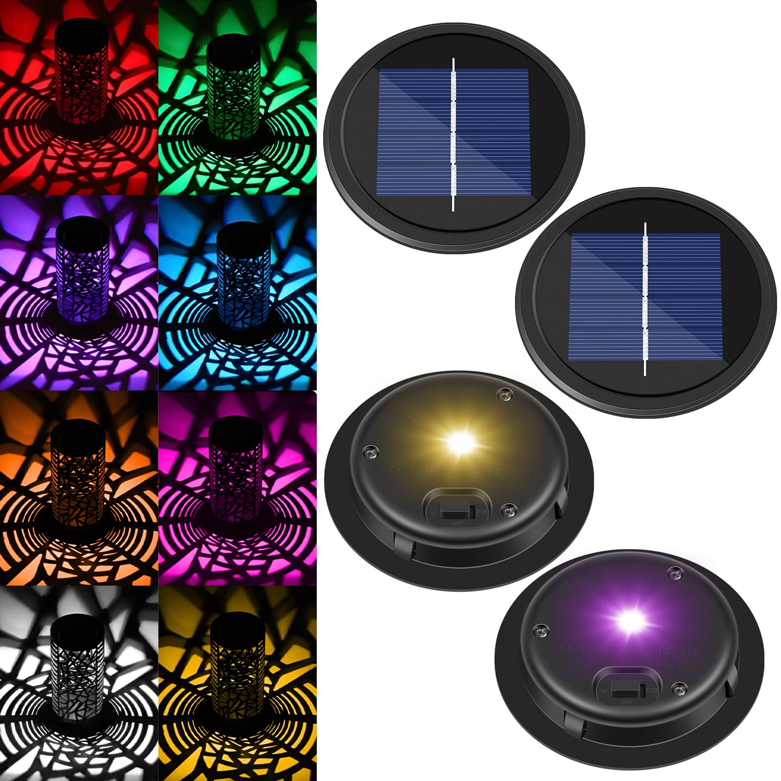 Photo 1 of 4 Pack Replacement Solar Light Parts 2 Mode Warmwhite and RGB Color-Changing ,Solar Lights Replacement Top, Inserts for Lanterns, Waterproof DIY Outdoor Garden Patio Decor 3.53inch