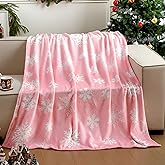 FuWeave 50 x 60 Inches Pink Snowflake Christmas Throw Blanket Cute Soft Warm Lightweight Blanket for Sofa Bed Gift Decor