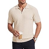 JMIERR Mens Quarter Zip Polo Shirts Summer Knit Textured Casual Short Sleeve Shirt Vacation Lightweight Golf Tops