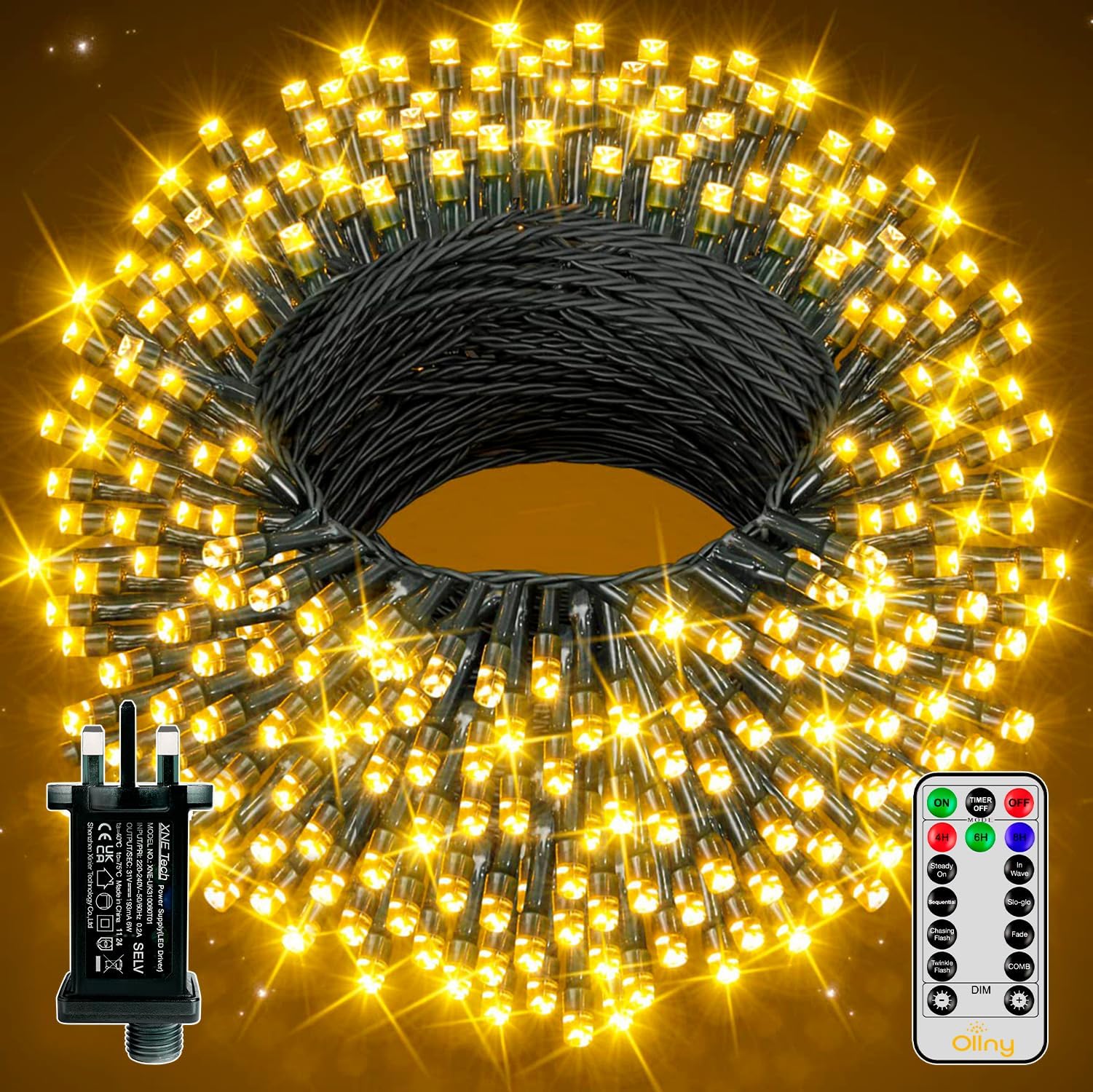 Ollny Christmas Tree Lights Outdoor, 40m 400 LED Fairy Lights Mains Powered, Warm White Waterproof String Light with Plug/Remote/Modes/Timer, Bright Lighting Outside Indoor Garden Xmas Decorations