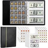 Jucoan 310 Pockets Coin Currency Collection Book Holder for Collectors, 250 Pockets Coin Collection Album and 60 Sleeves Paper Money Banknote Binder, Coin Currency Collection Supplies, Black