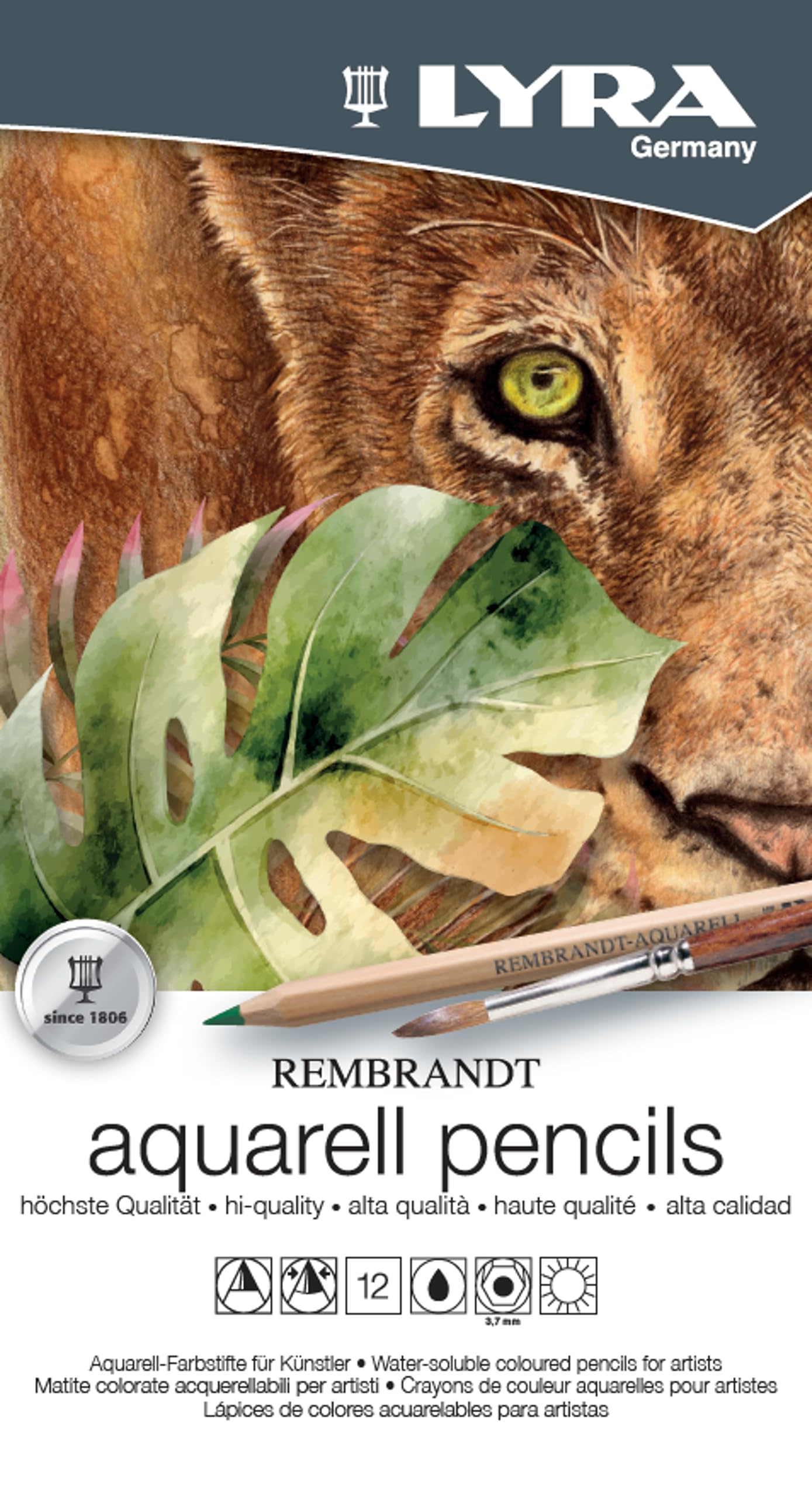 LYRA Rembrandt Aquarell, Fine Art Watercolour Pencil Set, 12 Assorted Colours, For Professionals & Students