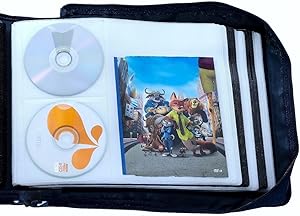 DVD CD Storage Case with Extra Wide Title Cover Pages for Blu Ray Movie Music Audio Media Disk (Portable Carrying Binder Holder Wallet Album Home Organizer)- Blue, 128 disk units, 64 booklet pockets