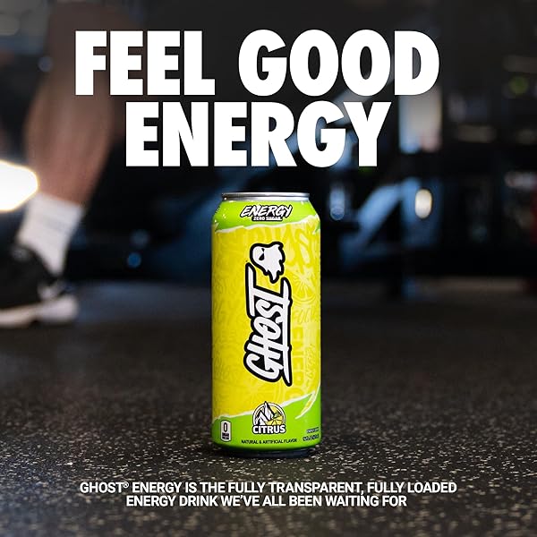 GHOST ENERGY DRINK – 12-PACK, CITRUS, 16OZ CANS – ENERGY & FOCUS & NO ARTIFICIAL COLORS – 200MG OF NATURAL CAFFEINE, L-CARNITINE & TAURINE – GLUTEN-FREE & VEGAN