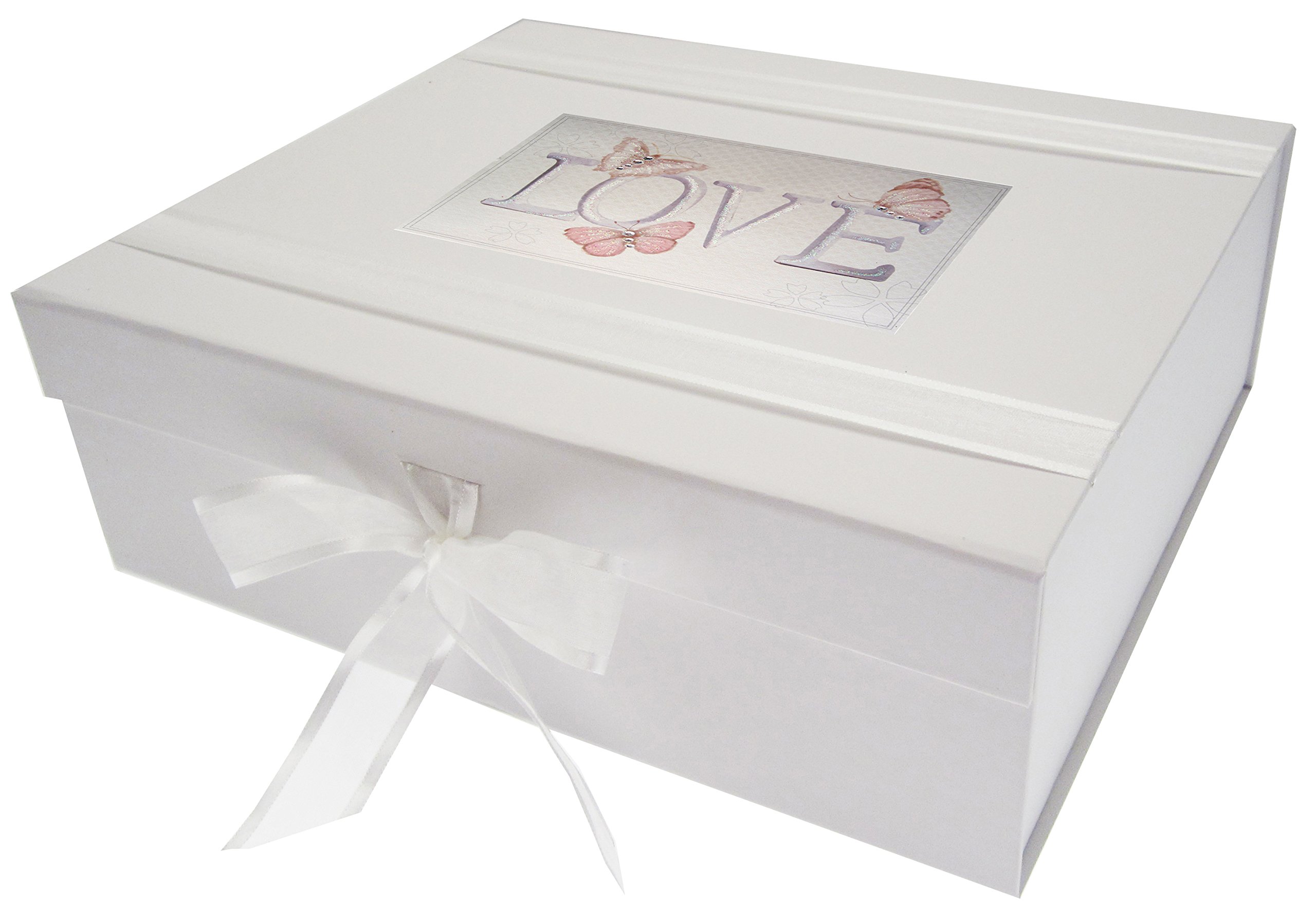 White Cotton Cards, Love Large Keepsake Box, Vintage Butterflies, LV2X, Board, 27.2 x 32 x 11 cm