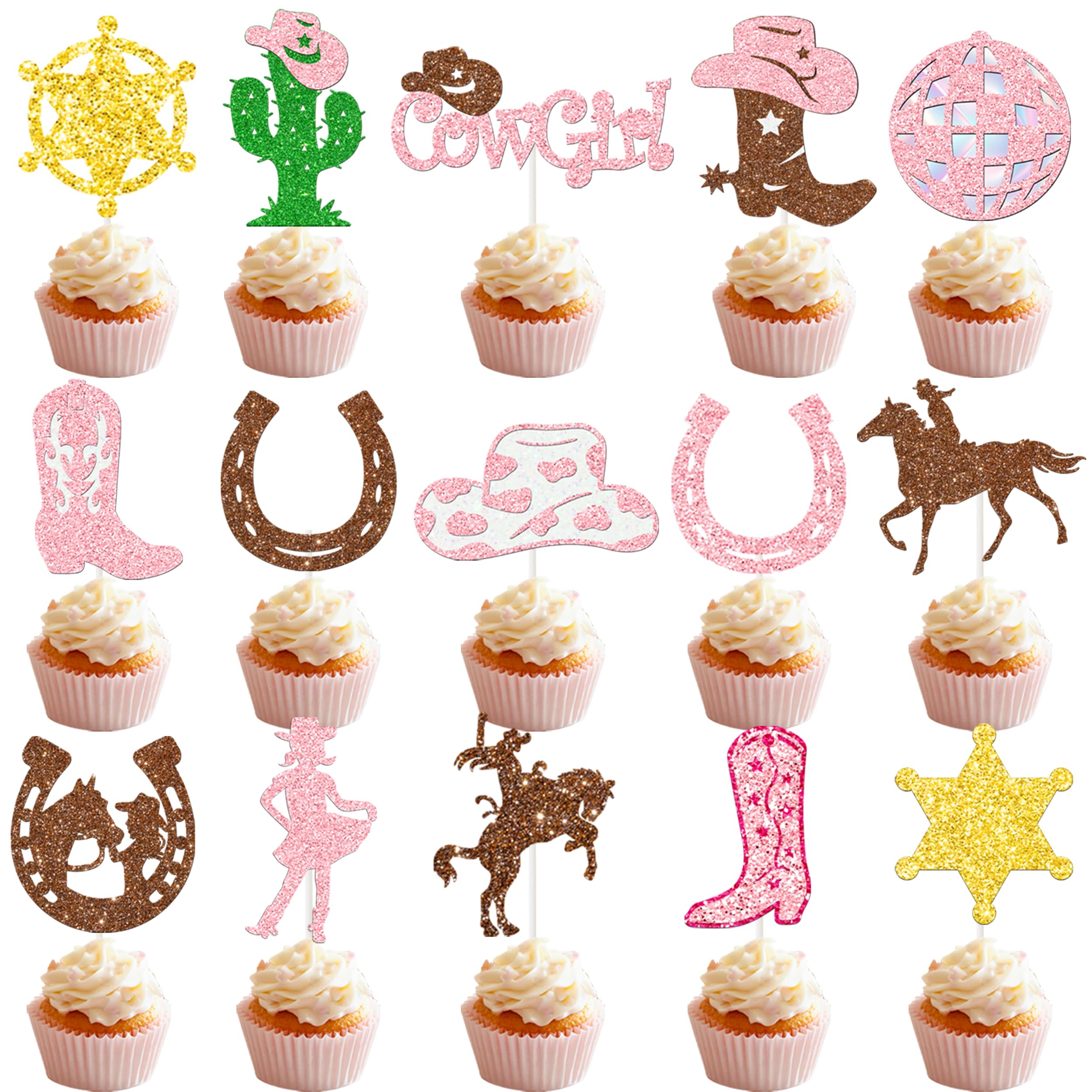 Photo 1 of 24Pcs Cowgirl Party Cupcake Topperss Western Birthday Party Decorations Glitter Cowgirl Cake Cupcake Picks for Girls Disco Rodeo Theme Birthday Bachelorette Party Supplies