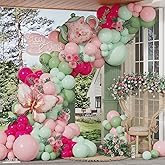 Floral Tea Party Decorations 151Pcs Pink Green Let's Partea Balloon Arch Garland Kit with Teapot Butterfly Balloons for Spring Talking Party Tea Themed Birthday Baby Shower Wedding Mother's Day