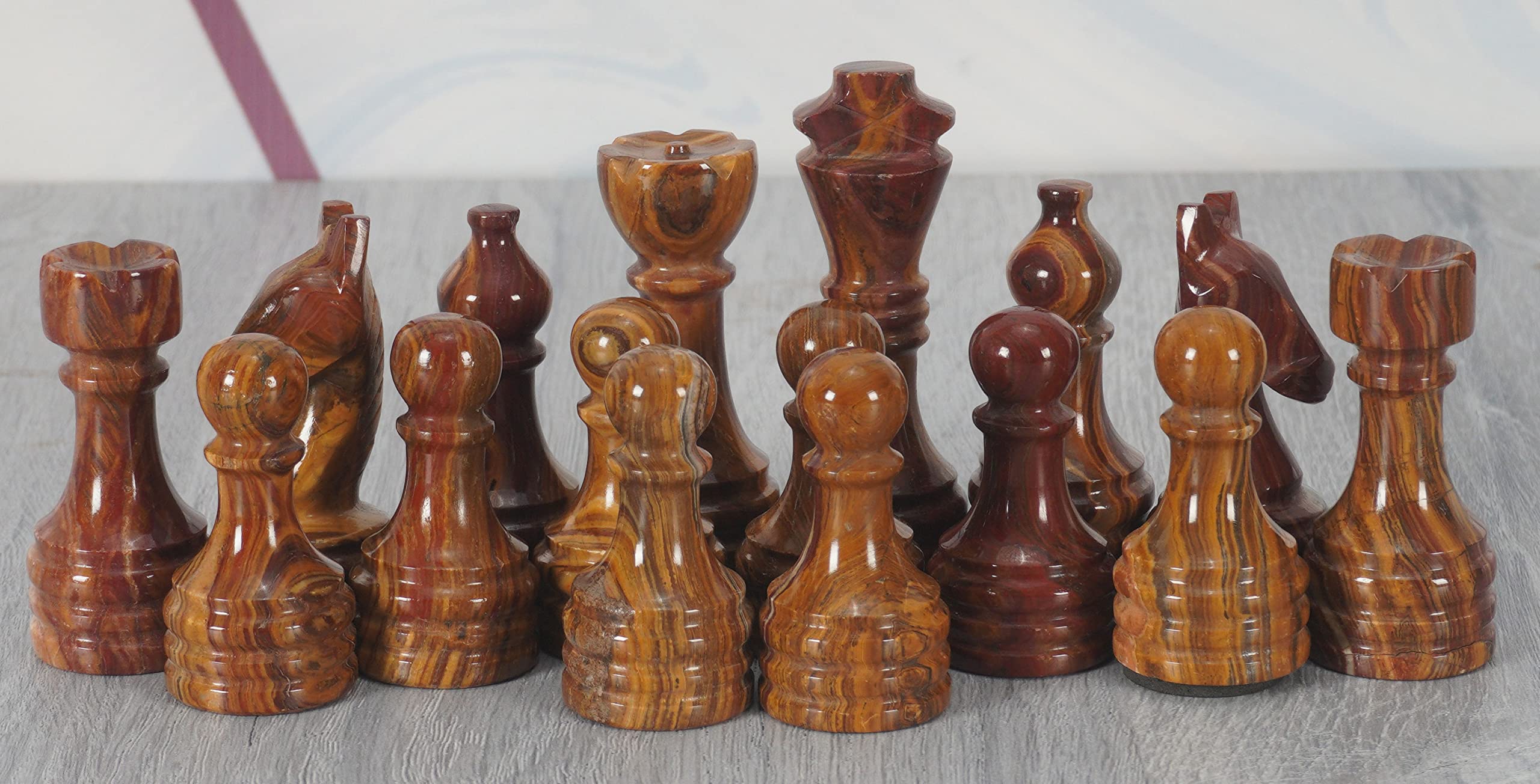 Radicaln Marble Chess Pieces Red & Coral 3.5 Inch King Figures Handmade 32 Chess Figures - Suitable for 16-20 Inch Chess Game - Board Games