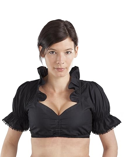 Elegante Dirndlbluse schwarz Damen Dirndl Bluse Trachtenbluse Luna Trachten Black