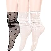 Benefeex Sox Womens Sheer Lace Loose Socks Decorated Mesh Slouch Socks Transparent See Through Clear Tulle Socks Gifts