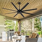 Breezary 65 Inch Ceiling Fans without Light, Modern Farmhouse Ceiling Fan Remote Control, Quite DC Motor, 8 Reversible Blades, 6-Speed, Timer Function Home Kitchen Ceiling Fans (Black)