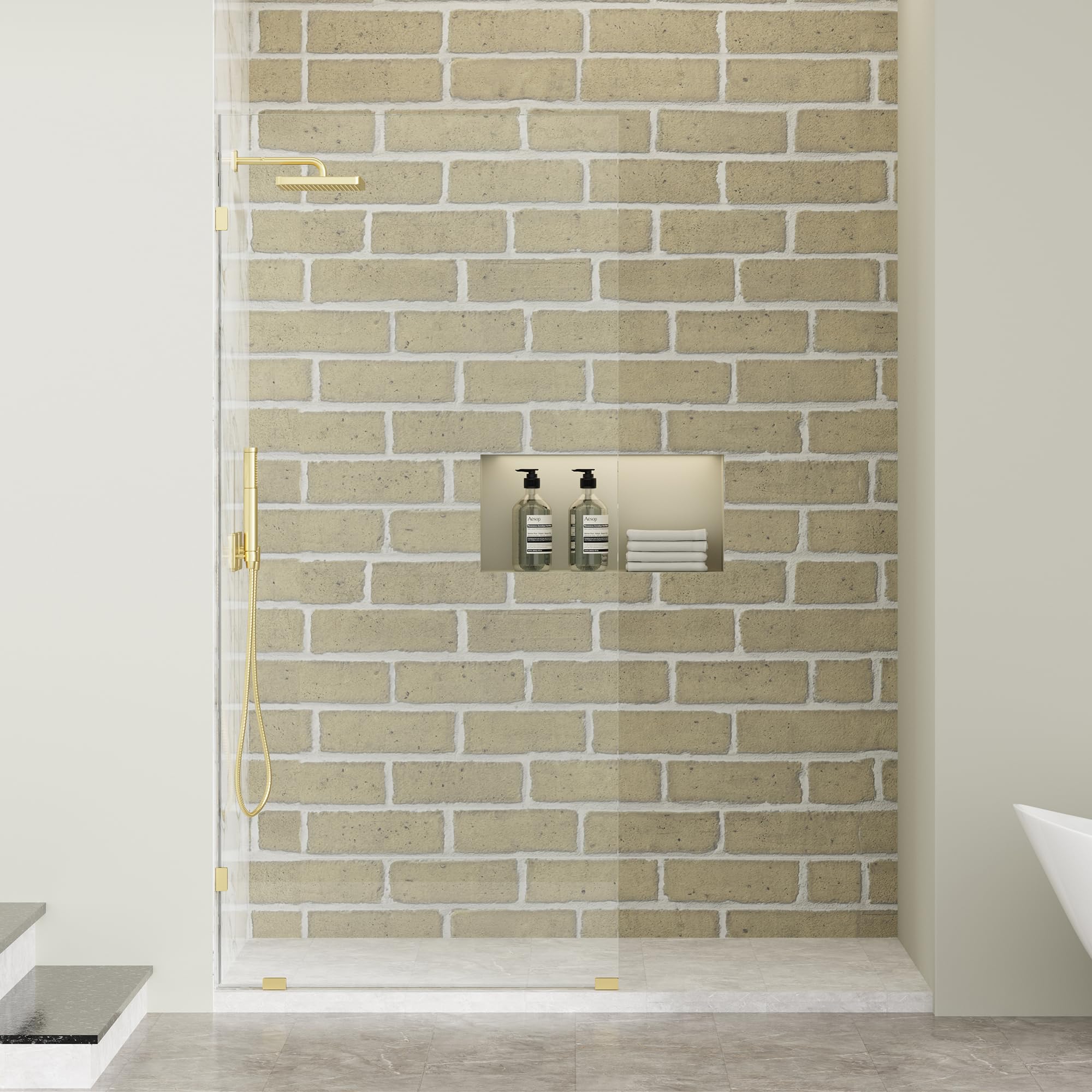 Photo 1 of **MISSING SOME HARDWARE***Frameless Fixed Shower Screen 36" W × 78" H, Shower Glass Panel, 5/16"(8mm) SGCC Clear Tempered Glass Shower Door,Brushed Gold