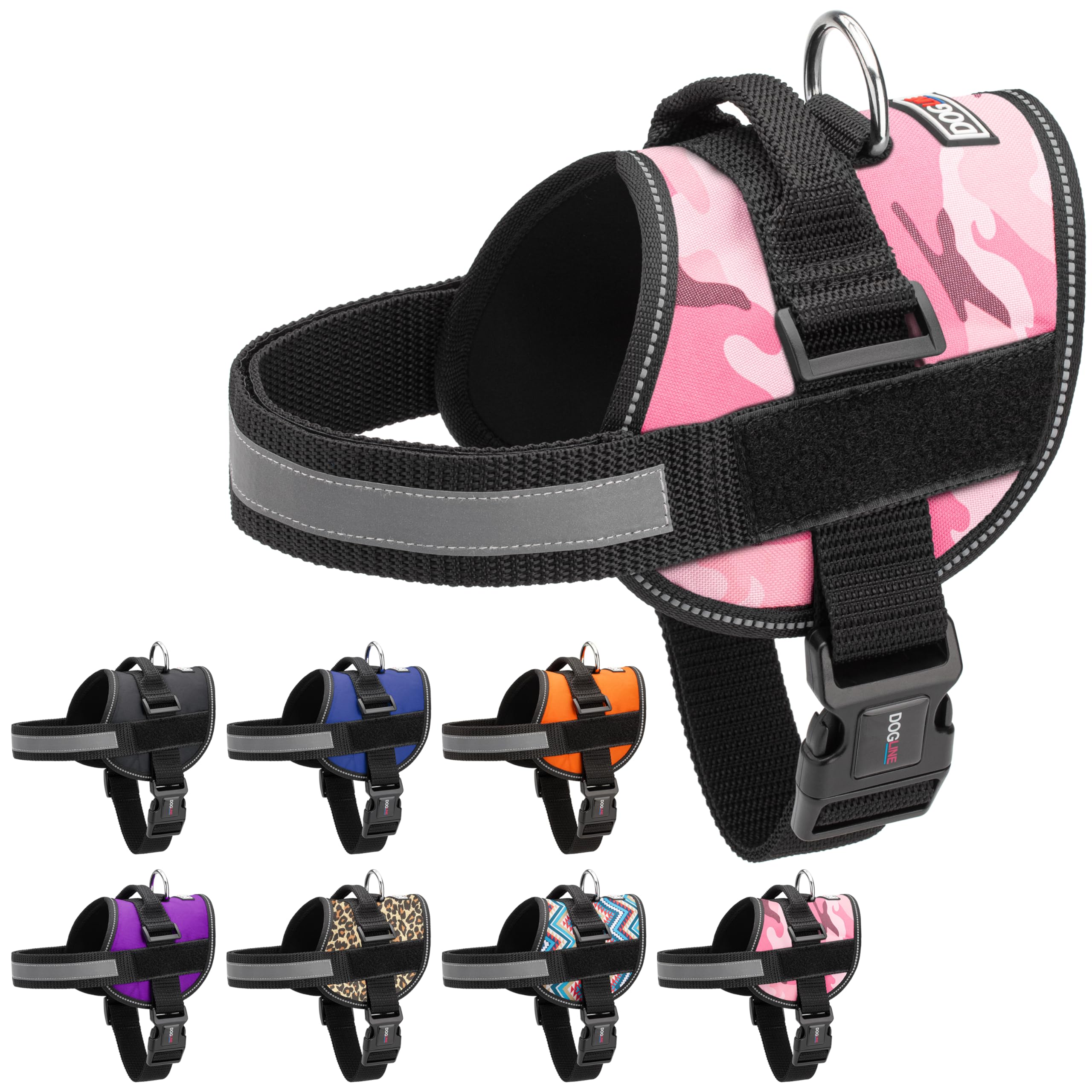 Photo 1 of Dogline Dog Harness, Reflective No-Pull Adjustable Vest with Handle, Breathable No-Choke Harness for Small, Medium or Large Dogs Room for Patches Girth 18 to 24 in Pink Camo