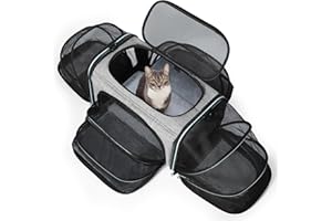 Siivton Cat Carrier,4 Sided Expandable Pet Carrier for Travel,Collapsible Soft-Sided Carriers with Removable Fleece Pad and S
