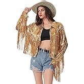 MISI CHAO Sequin Fringe Jacket Shiny Disco Cowgirl Outfit Theme Y2K 90s Streetwear Jacket Glitter Tassel Coat