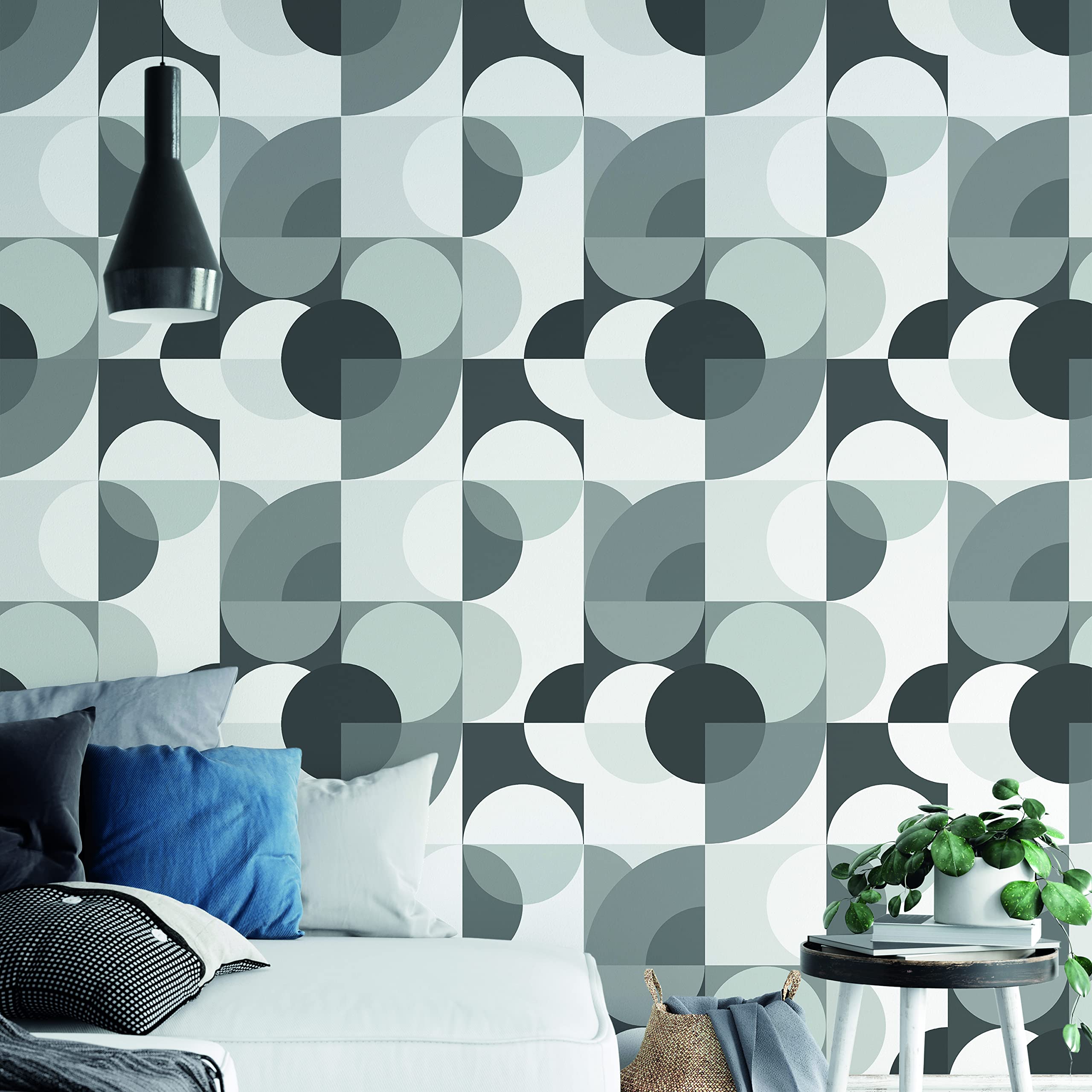 Catherine Lansfield Sirkel Geo Wallpaper Monochrome