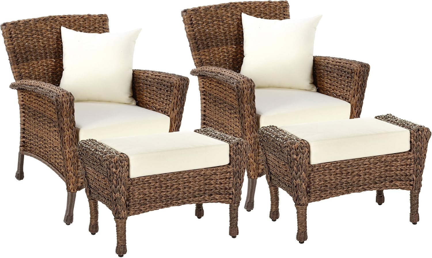 Amazon Com W Unlimited Rustic Collection Outdoor Garden Patio Light Brown Rattan Wicker Furniture Set Deep Seating Aluminum Frames Coffee Table 2 Chairs 2 Ottoman Garden Outdoor