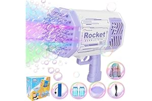 ARTCWK Bubble Machine Bubble Gun 69 Holes with Colorful Lights and Bubble Solution, Bubble Blower Bubble Maker for Kids Toddlers Adults, Birthday Christmas Toy Gift for Boys Girls Age 3 4 5 6 7 8 9 -Purple