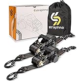 Strapinno Retractable Ratchet Tie-Down Straps,5,000 lbs Breaking Strength- 2 in x 12 ft Heavy Duty Ratchet Strap with Safety Lock S Hooks for Motorcycles, ATVs, UTVs, Lawn Equipment & Cargo (Black)