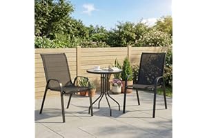 Outsunny 3 Pieces Patio Bistro Set, Bistro Table Set Outdoor Patio Furniture with Stackable Chairs and Glass Table, High Back
