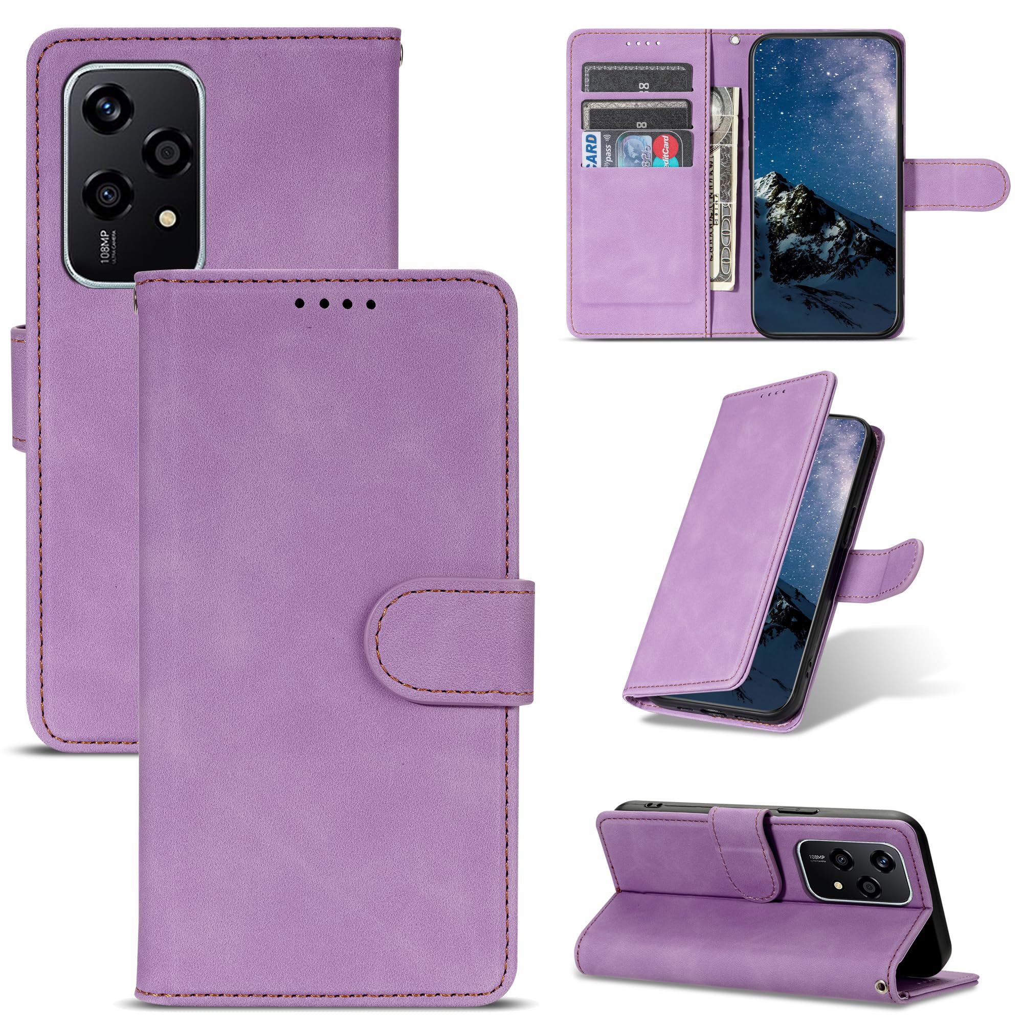 ScandiCasis for Huawei Honor 200 Lite Wallet Case, Elegant Premium Leather Flip Case with [Screen Protector] [Card Slots] [Wallet] [Kickstand] [Phone Strap] Magnetic Closure Shockproof Case, Purple