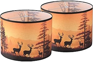 GUZEIR Lamp shades Set of 2, Medium Fabric Deers Lampshades for Table Lamps, Floor Lamps, 13" Top x 13" Bottom x 10" High (Spider) Hand Crafted Replacement Lampshades,Lamp Shade Harp Holder Not Included