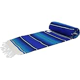 Open Road Goods Authentic Mexican Serape Blanket - Multicolor Saltillo Throw with Classic Stripe Pattern - Lightweight Handmade Blanket for Beach, Yoga, or Home Decor (Blue)