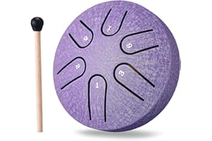 PUJONI Mini Steel Tongue Drum Small: 3 Inch 6 Notes Metal Hand Drums Musical Instruments, Music Gifts for Family Friends (Lavender)