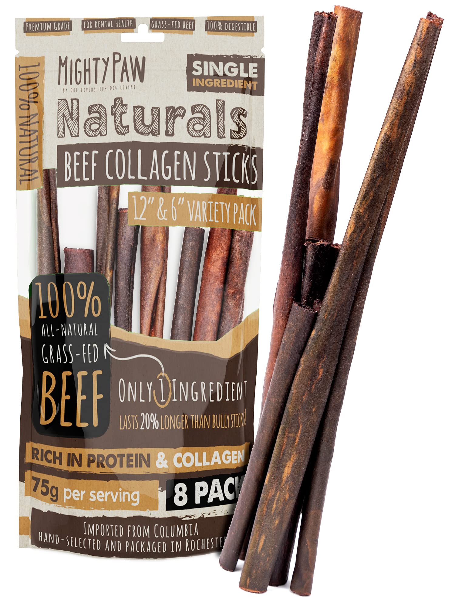 Mighty Paw Naturals 12 Inch Beef Collagen Sticks for Dogs