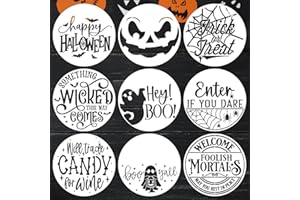 SUNVERSE Halloween Stencils for Painting on Wood 12inch Large Reusable Halloween Stencil for Door Hanger Round Skeleton Ghost Boo Templates for Door Mat Fabric