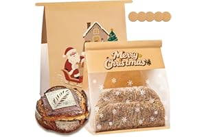 GOULIKFUL Heavy Duty Large Christmas Paper Bread Bags with Tin Tie Tab Lock 100pcs, Loaf Bag with Clear Front Window, Storage Packaging Treat Bag for Bakery Cafe Homemade Bread 10.6” × 4.3” × 8.7”