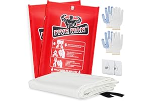 FIVEMAN Emergency Fire Blanket for Home Kitchen -40"x40"- Flame Fiberglass Fire Blankets for House Camping Car Office School Emergency Survival Safety - with Blanket Hook and Glove (2-Pack)