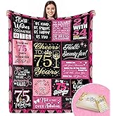Yomaisky 75th Birthday Gifts for Women Gift for 75 Year Old Woman Birthday Unique Happy 75th Birthday Gifts for Her Best Friend Mom Sister Wife Throw Blanket 60x50 Inch(Pink)