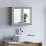 Bath Vida Priano 2 Door Mirrored Wall Cabinet Grey Oak Bathroom Storage view 1