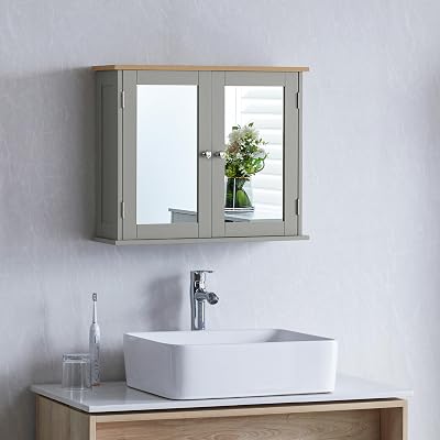 Bath Vida Priano 2 Door Mirrored Wall Cabinet Grey Oak Bathroom Storage