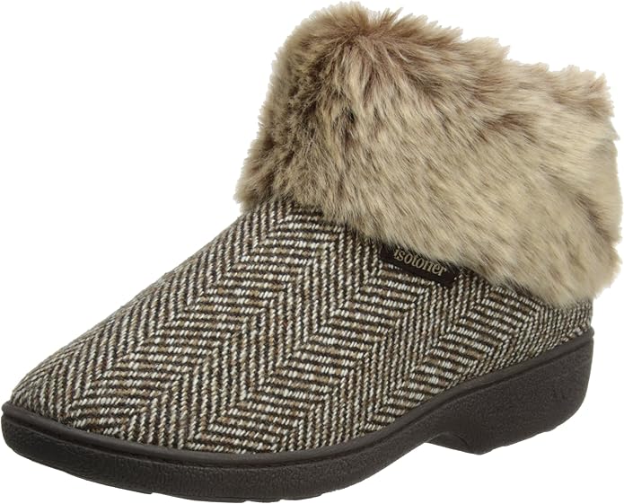 Isotoner Womens Woodlands Bootie Herringbone Slippers 95324HER7 7 UK