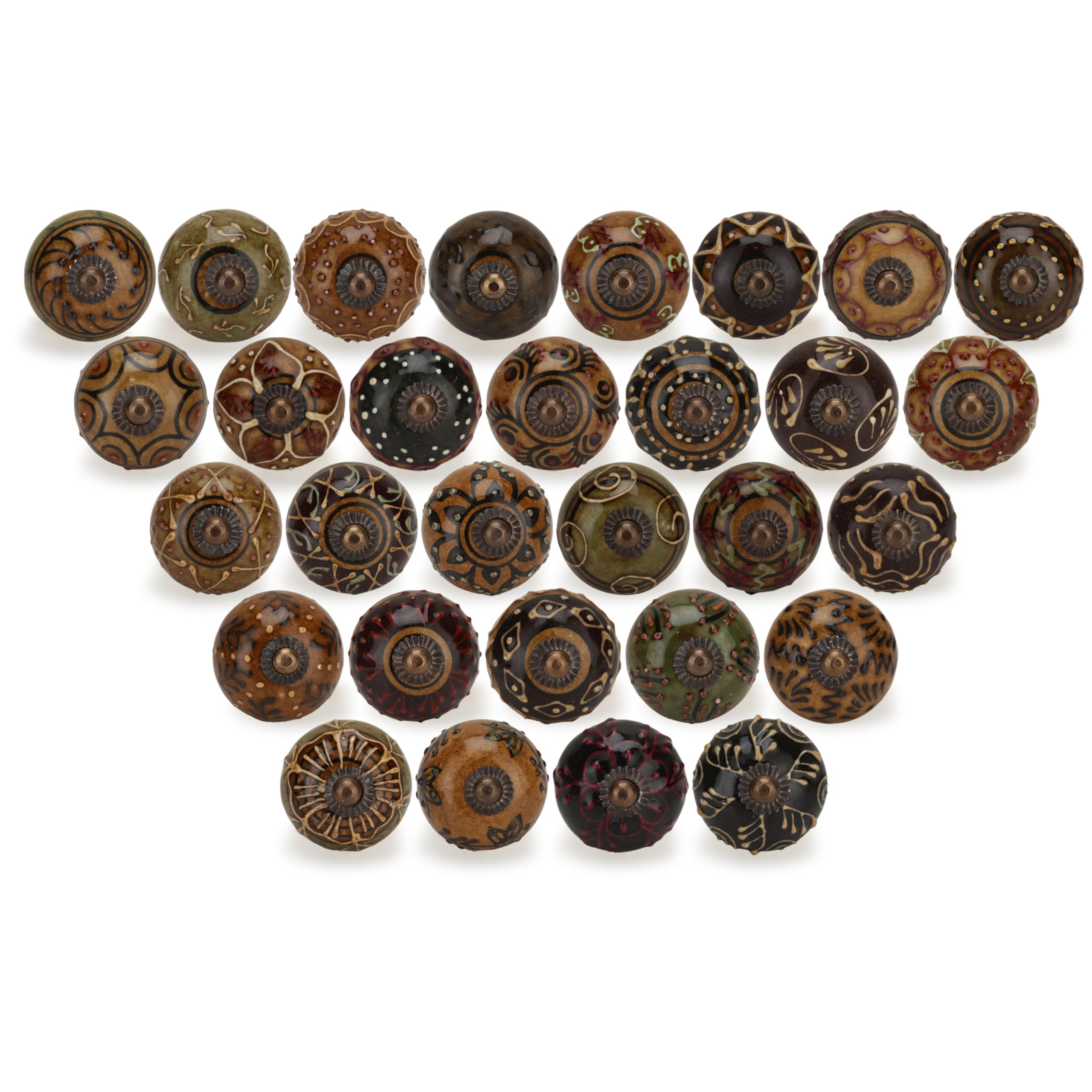 FURNISHFUL FINESSE Ceramic Knobs for Cabinet Dresser Drawer and Furniture Hand Painted Antique Boho Cupboard Pull Handle Multicolor Interior Décor Knobs - Pack of 30