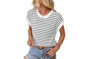 EVALESS Women's Sweater Vest Striped Pullover Tank Top Round Neck Cap Sleeve Lightweight 2025 Summer Casual Clothes