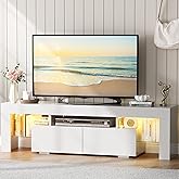 YESHOMY Modern LED TV Stand for Living Room with Glass Shelves and Drawer, Entertainment Center for Bedroom with Multiple Dynamic RGB Modes, for Living Room, Bedroom, 60 Inch, Milk White