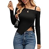 kakola Asymmetrical Tops for Women Cold Shoulder Ribbed Fitted Long Sleeve Going Out Top Date Night Shirt 2026 Spring