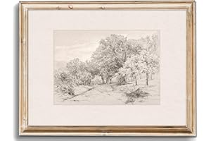 Uniro Neutral Wall Art for Home Decor, Farmhouse Landscape Tree Sketch Drawing Wall Decor, Rustic Nature Canvas Prints Antique Moody Neutral Landscape Oil Painting Vintage Art Pictures for Bedroom Bathroom Decor( 8" x 10"-UNFRAMED)