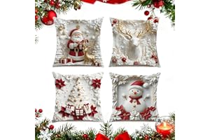 3D Christmas Pillow Covers Set of 4, 18x18in Christmas Throw Pillow Covers, Christmas Themed Pillow Cover 3D Printing Santa D