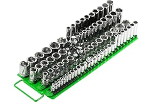 ARES 60040 - Green 80-Piece Socket Organizer - 1/4-Inch, 3/8-Inch, and 1/2-Inch Drive Socket Rails Hold 80 Sockets and Keep Your Tool Box Organized